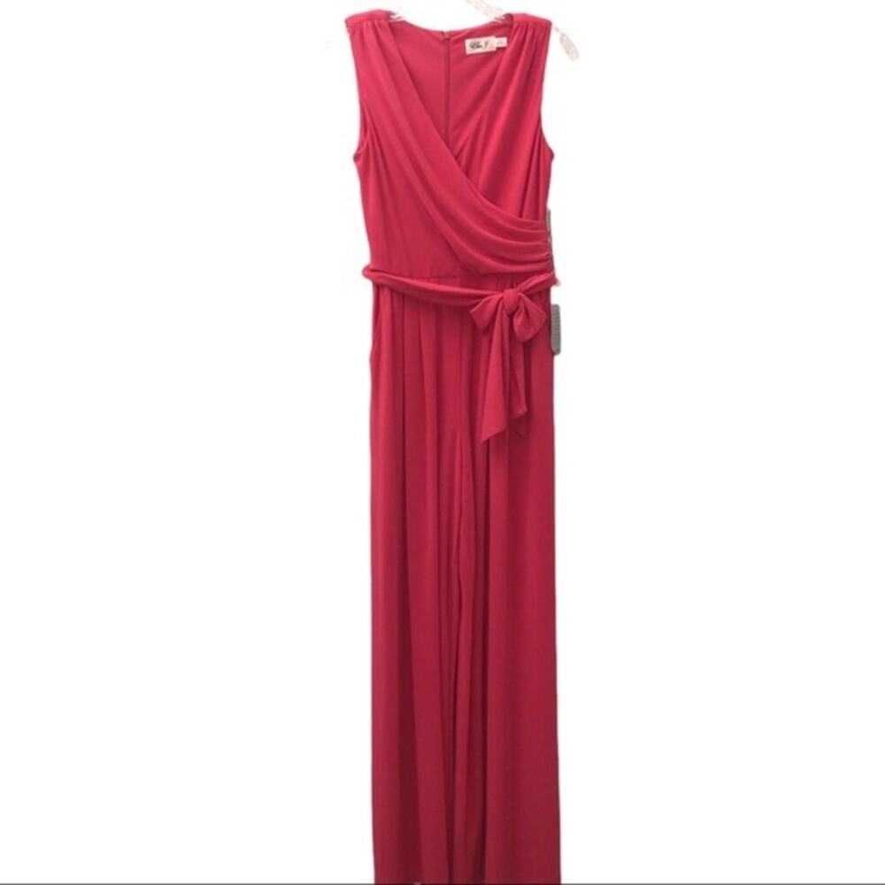 Eliza J Faux Wrap Wide Leg Jumpsuit In Strawberry Small NWT - Picture 3 of 10